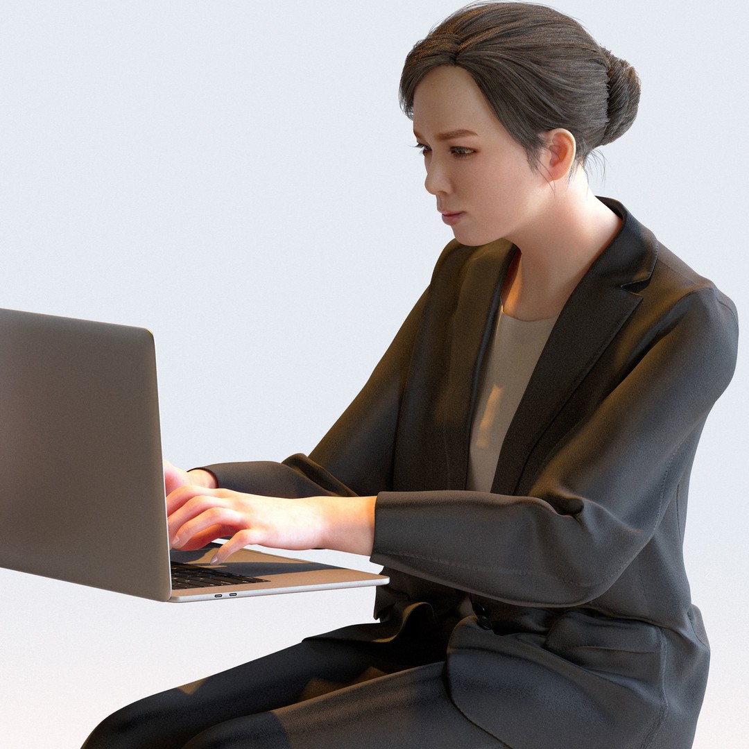 Posed Asian Business Woman 3D Model – High Poly PBR Characters, FBX - View 20