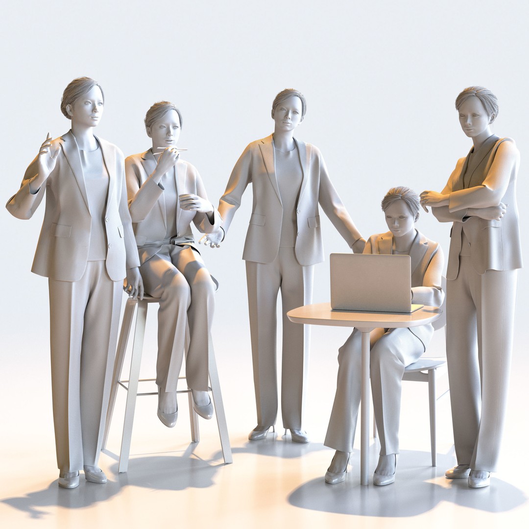 Posed Asian Business Woman 3D Model – High Poly PBR Characters, FBX - View 3