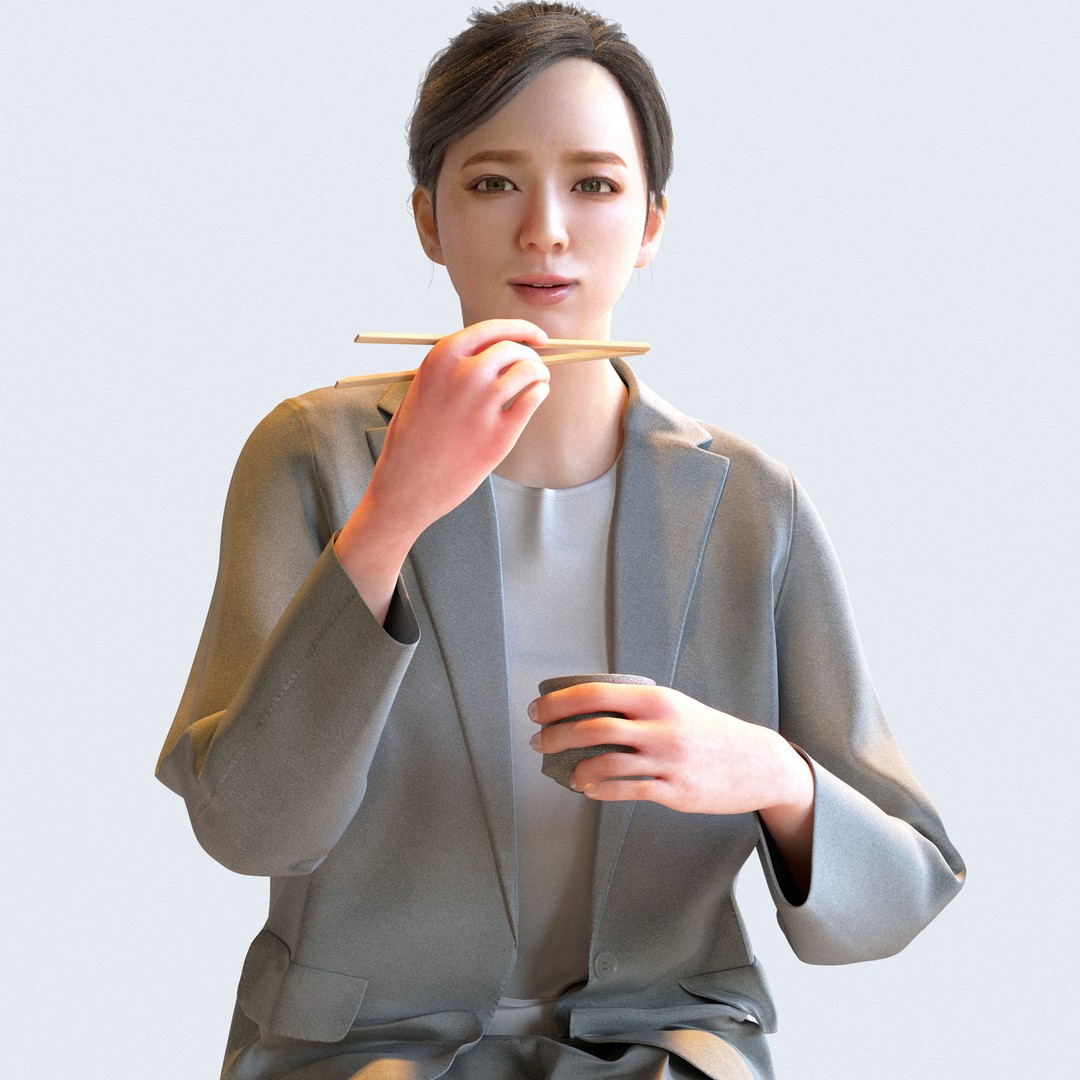 Posed Asian Business Woman 3D Model – High Poly PBR Characters, FBX - View 4