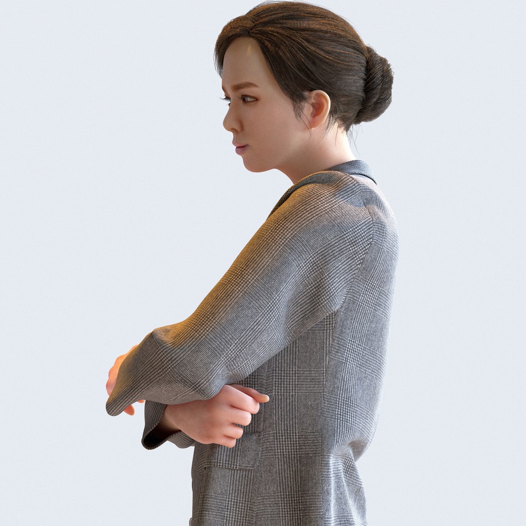 Posed Asian Business Woman 3D Model – High Poly PBR Characters, FBX - View 8