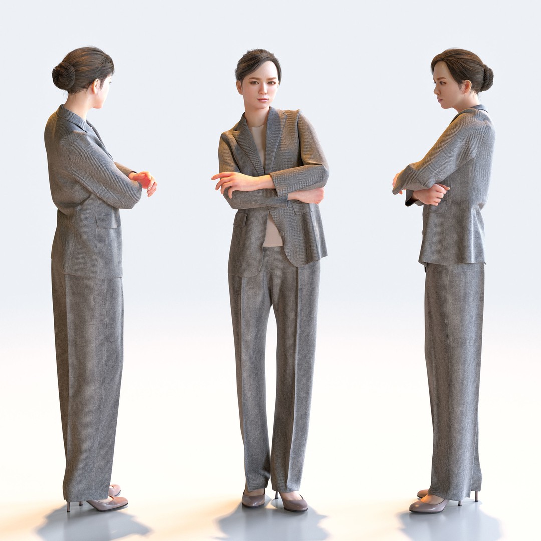 Posed Asian Business Woman 3D Model – High Poly PBR Characters, FBX - View 9