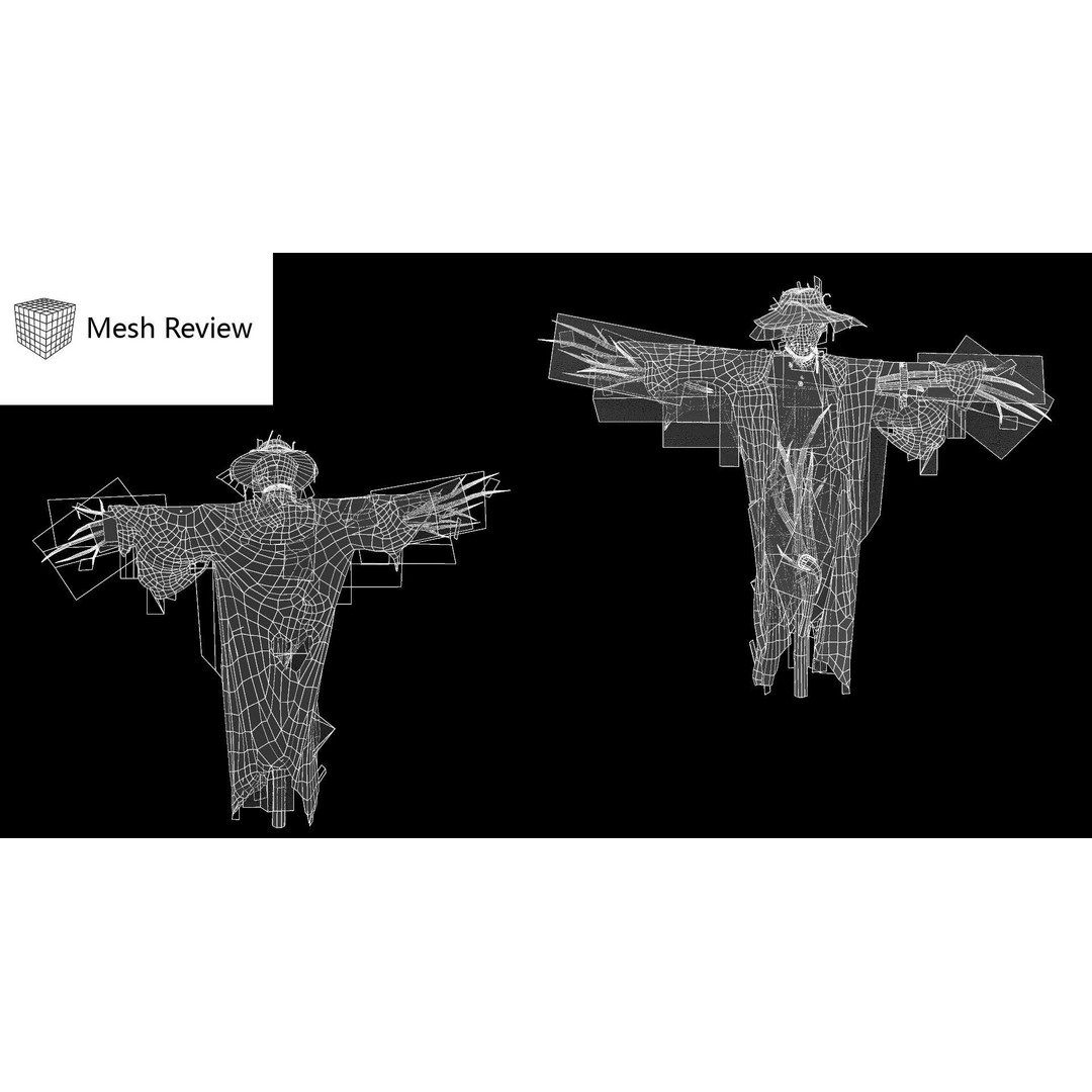 Scarecrow 3D Model – Low Poly Game Asset, PBR Textures, FBX
