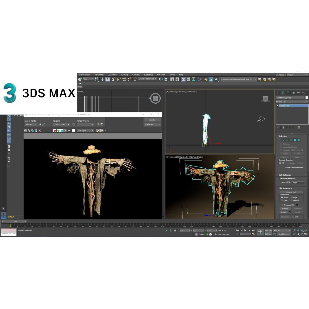Scarecrow 3D Model – Low Poly Game Asset, PBR Textures, FBX - View 13