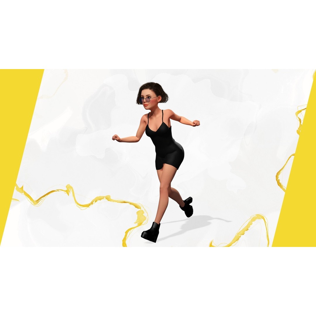 Stylized Cartoon Woman 3D Model – Low Poly Rigged Character, FBX, Blender - View 11