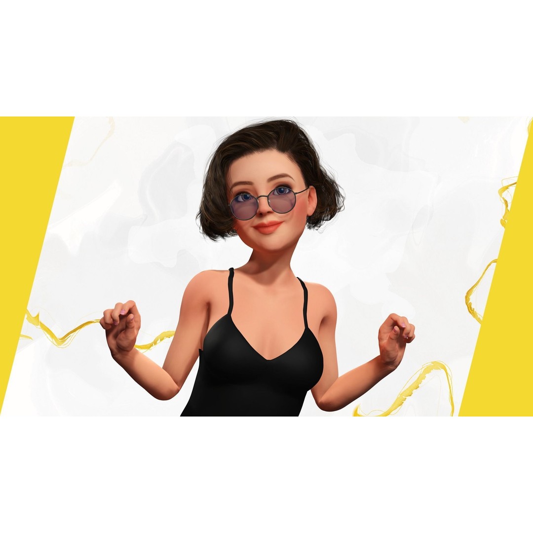 Stylized Cartoon Woman 3D Model – Low Poly Rigged Character, FBX, Blender - View 12