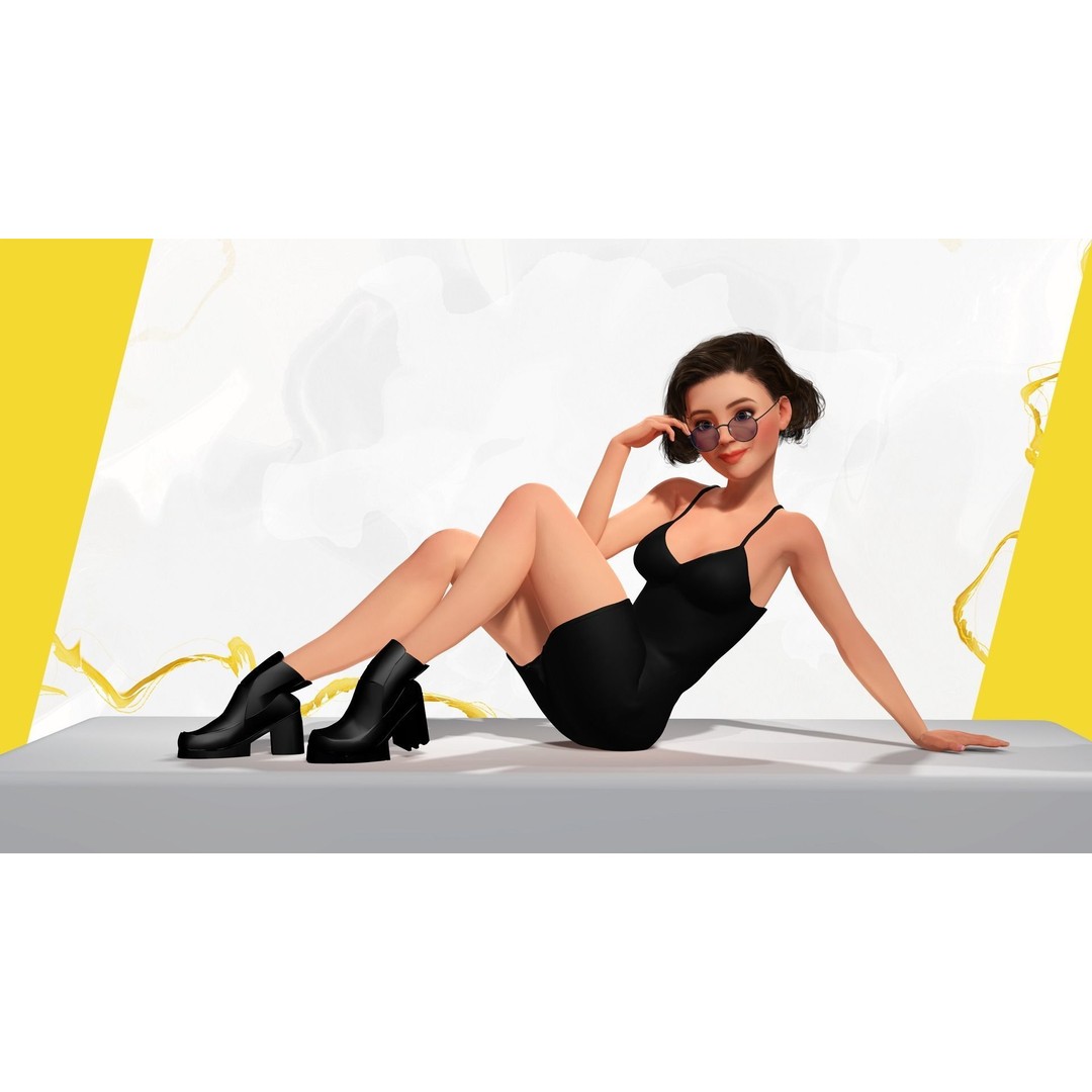 Stylized Cartoon Woman 3D Model – Low Poly Rigged Character, FBX, Blender - View 13