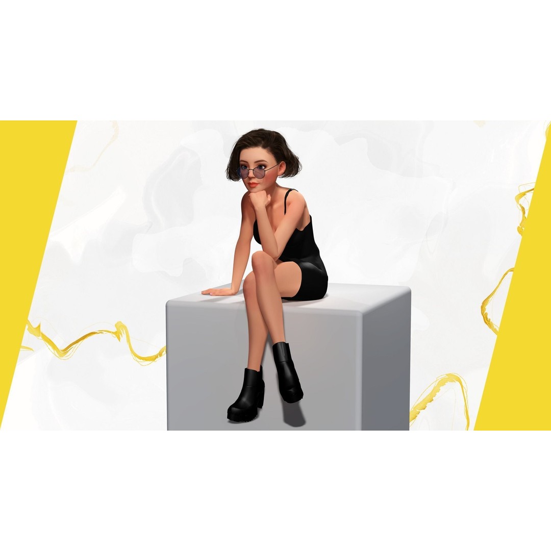 Stylized Cartoon Woman 3D Model – Low Poly Rigged Character, FBX, Blender - View 14