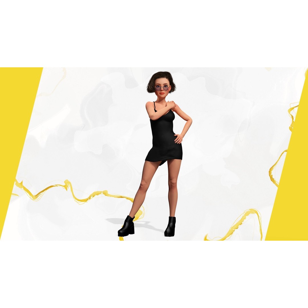 Stylized Cartoon Woman 3D Model – Low Poly Rigged Character, FBX, Blender - View 15