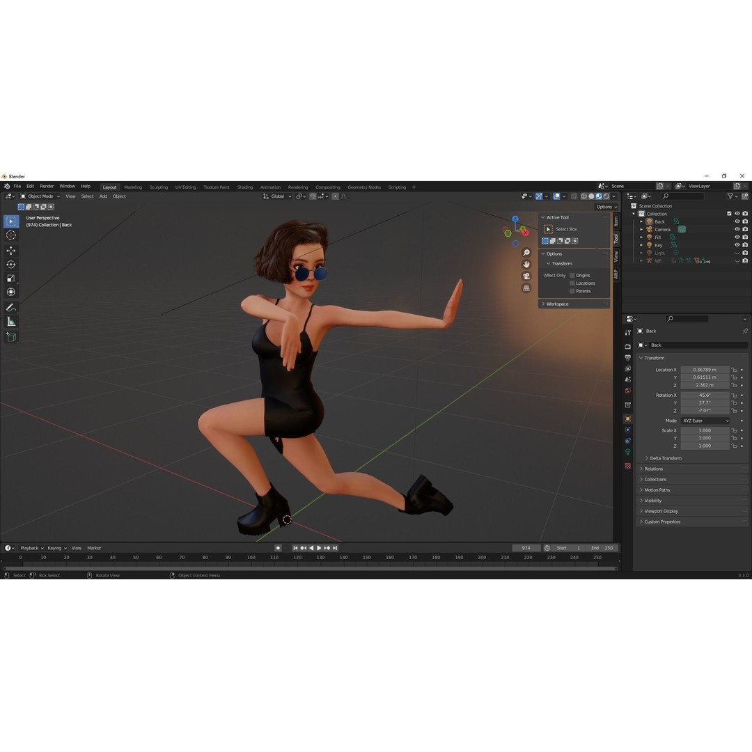 Stylized Cartoon Woman 3D Model – Low Poly Rigged Character, FBX, Blender - View 17