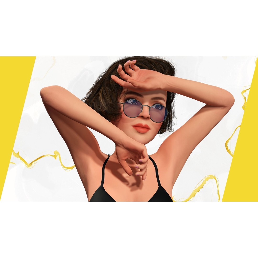 Stylized Cartoon Woman 3D Model – Low Poly Rigged Character, FBX, Blender - View 4
