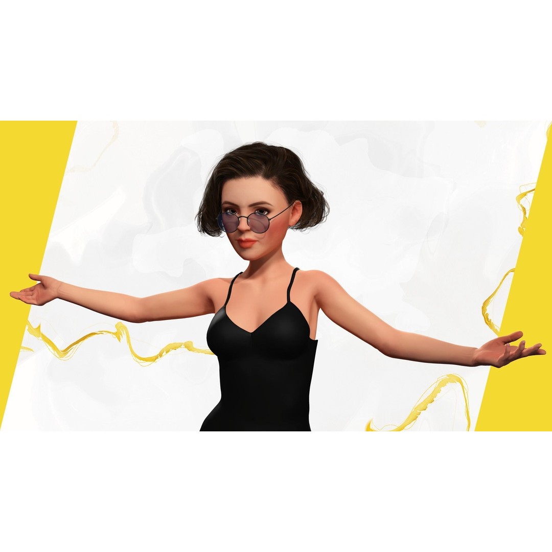 Stylized Cartoon Woman 3D Model – Low Poly Rigged Character, FBX, Blender - View 6