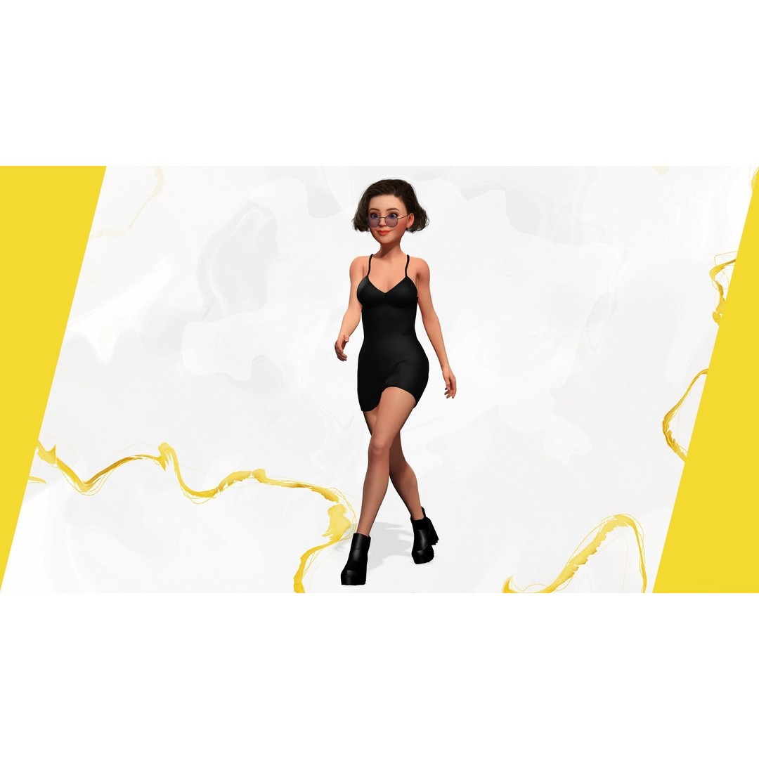 Stylized Cartoon Woman 3D Model – Low Poly Rigged Character, FBX, Blender - View 8