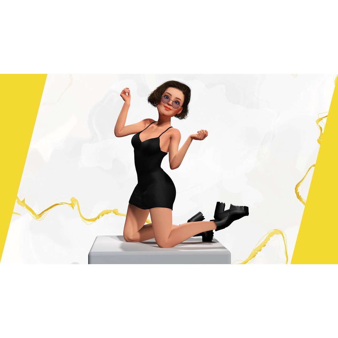 Stylized Cartoon Woman 3D Model – Low Poly Rigged Character, FBX, Blender - View 9