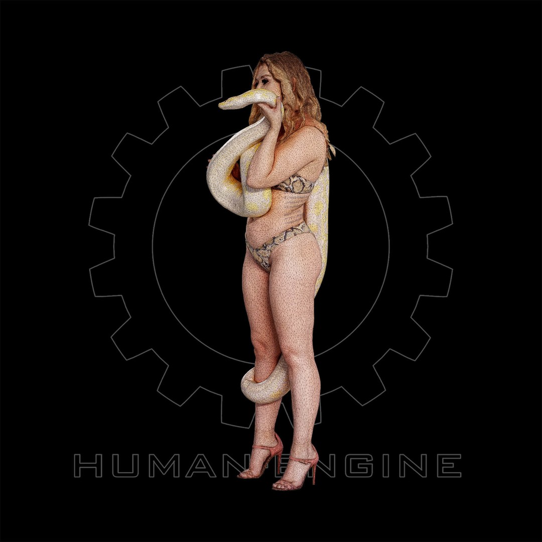 Female Scan 3D Model – Woman Holding Snake, Game Ready, PBR