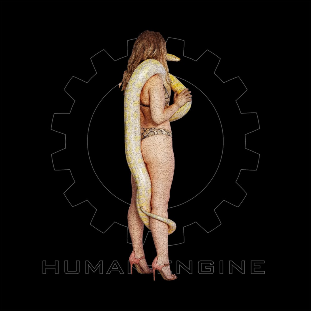 Female Scan 3D Model – Woman Holding Snake, Game Ready, PBR - View 10
