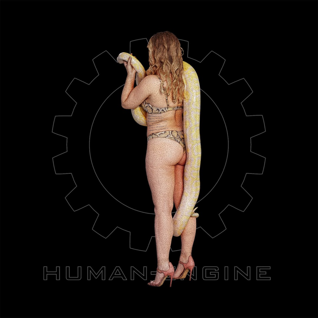 Female Scan 3D Model – Woman Holding Snake, Game Ready, PBR - View 14