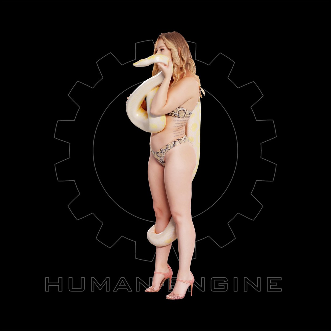 Female Scan 3D Model – Woman Holding Snake, Game Ready, PBR - View 17