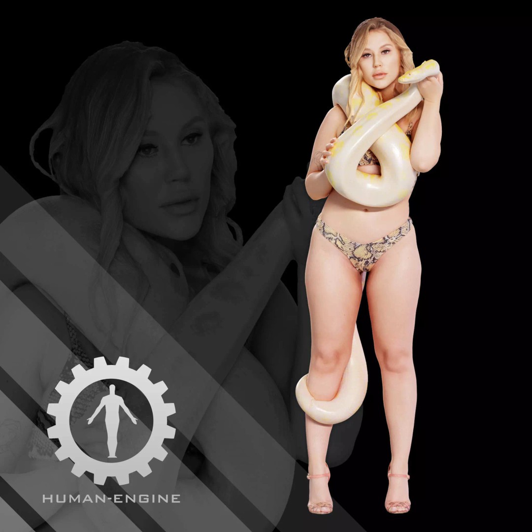 Female Scan 3D Model – Woman Holding Snake, Game Ready, PBR - View 2