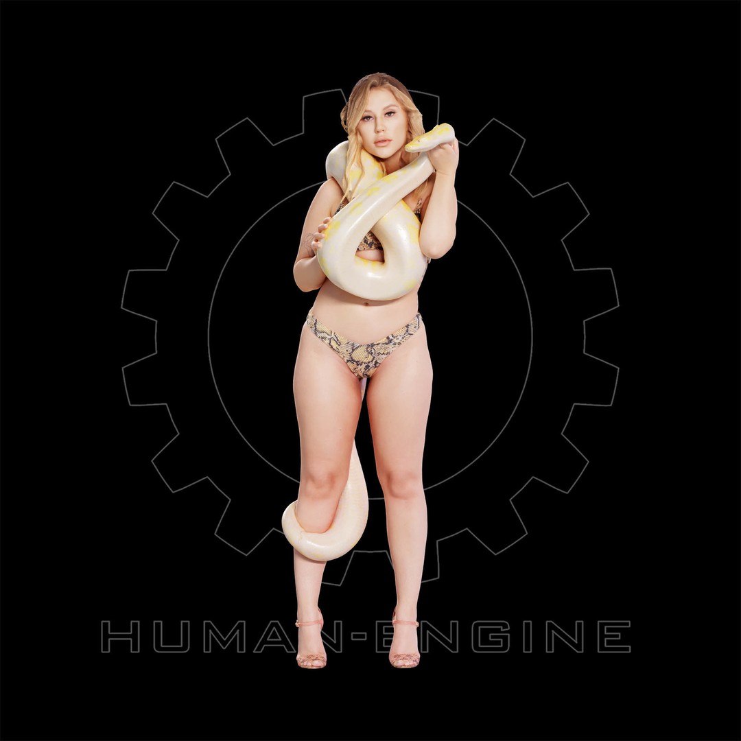 Female Scan 3D Model – Woman Holding Snake, Game Ready, PBR - View 3