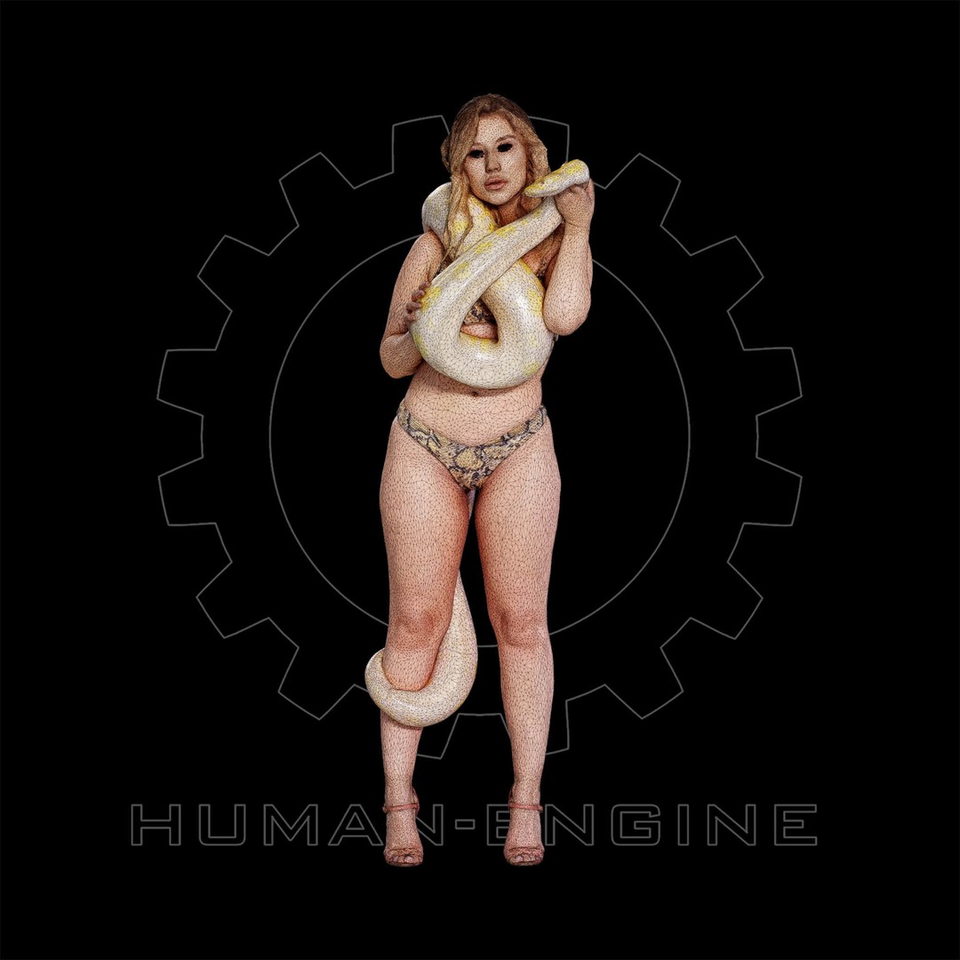 Female Scan 3D Model – Woman Holding Snake, Game Ready, PBR - View 4