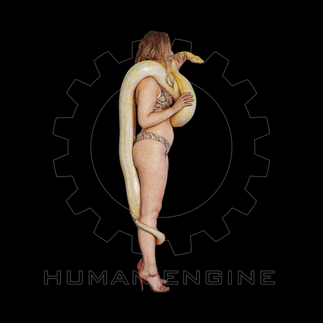 Female Scan 3D Model – Woman Holding Snake, Game Ready, PBR - View 8