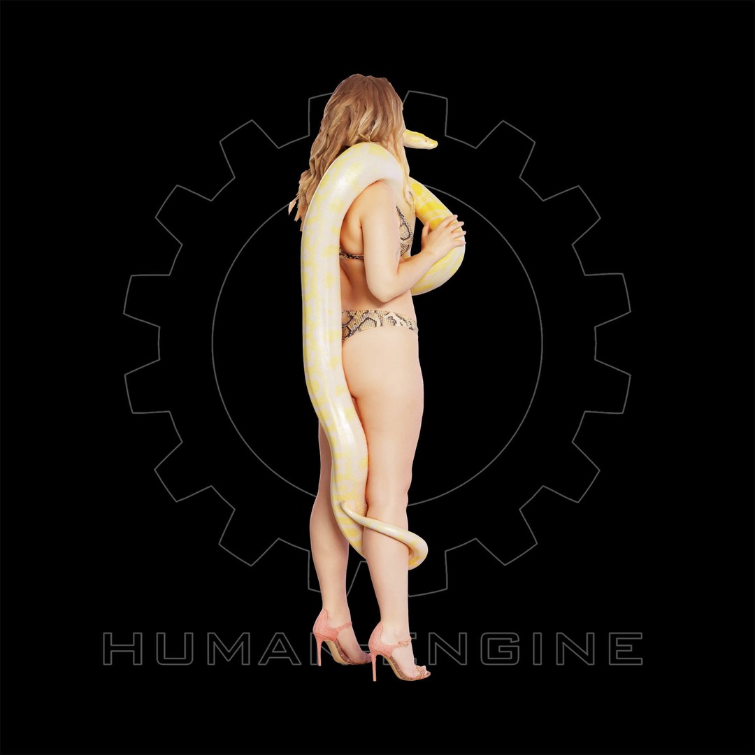 Female Scan 3D Model – Woman Holding Snake, Game Ready, PBR - View 9