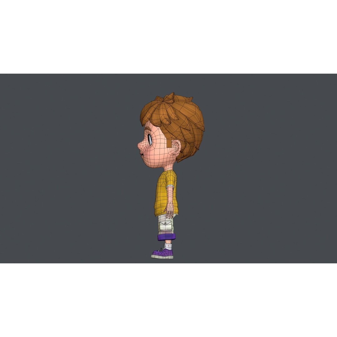 Kain Cartoon Boy Character 3D Model – Low Poly Rigged Asset, FBX, Blender
