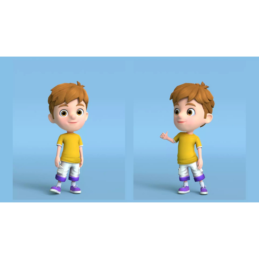 Kain Cartoon Boy Character 3D Model – Low Poly Rigged Asset, FBX, Blender - View 2