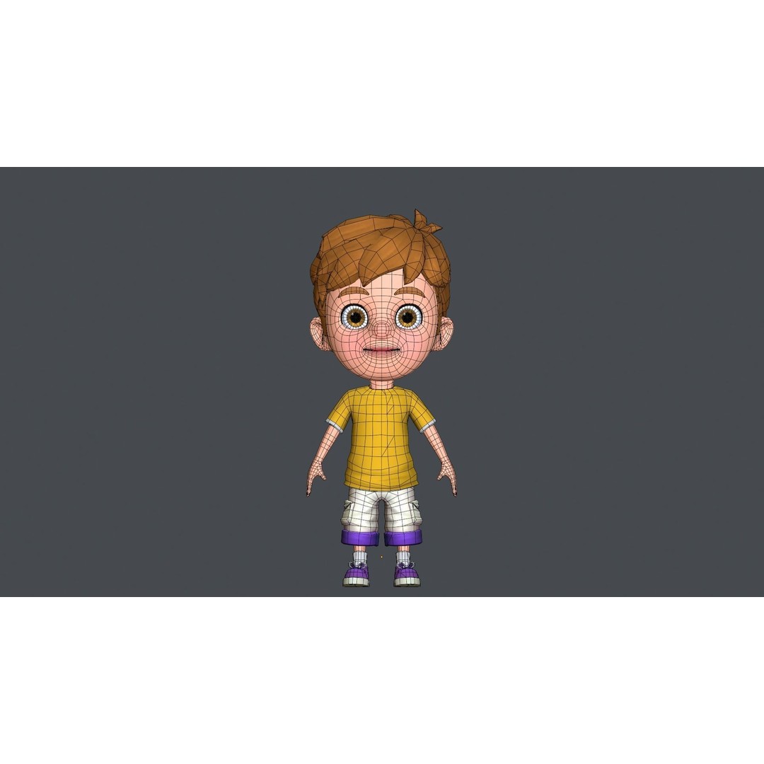 Kain Cartoon Boy Character 3D Model – Low Poly Rigged Asset, FBX, Blender - View 21