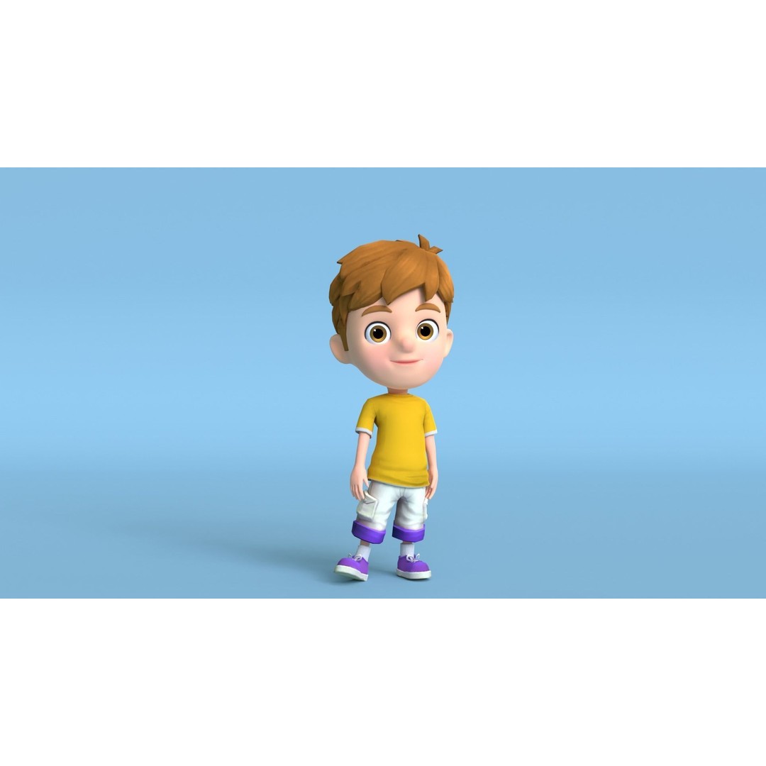 Kain Cartoon Boy Character 3D Model – Low Poly Rigged Asset, FBX, Blender - View 3