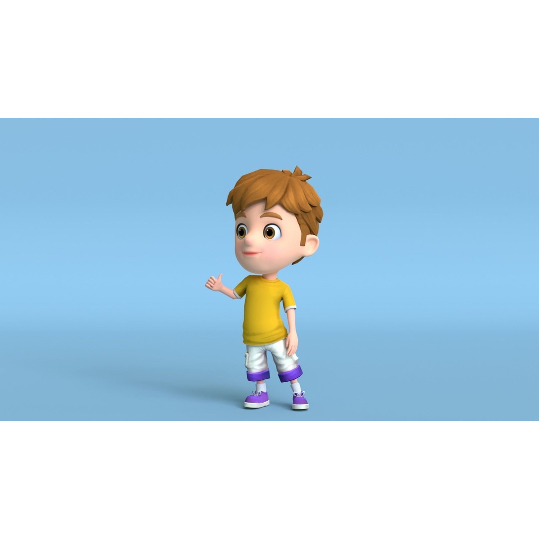 Kain Cartoon Boy Character 3D Model – Low Poly Rigged Asset, FBX, Blender - View 4