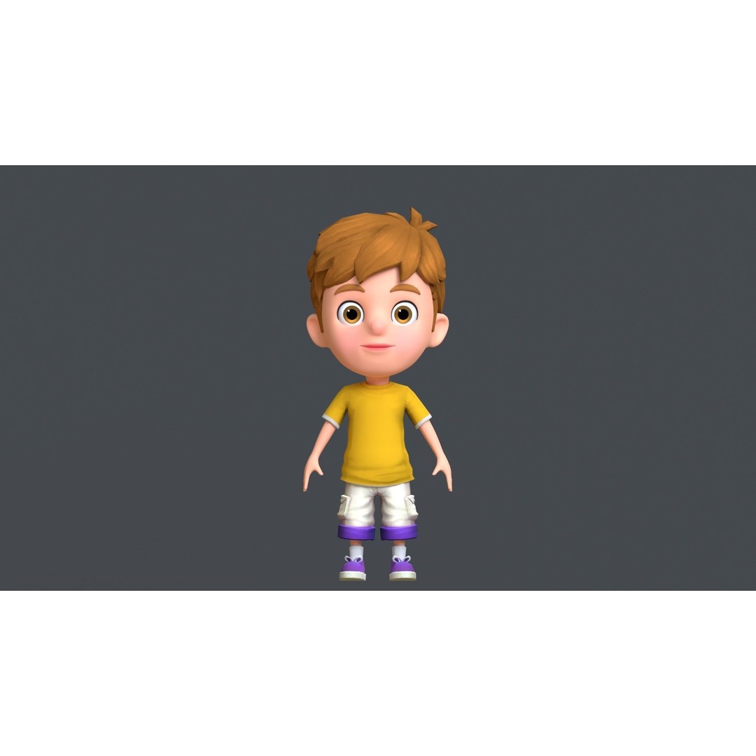 Kain Cartoon Boy Character 3D Model – Low Poly Rigged Asset, FBX, Blender - View 5