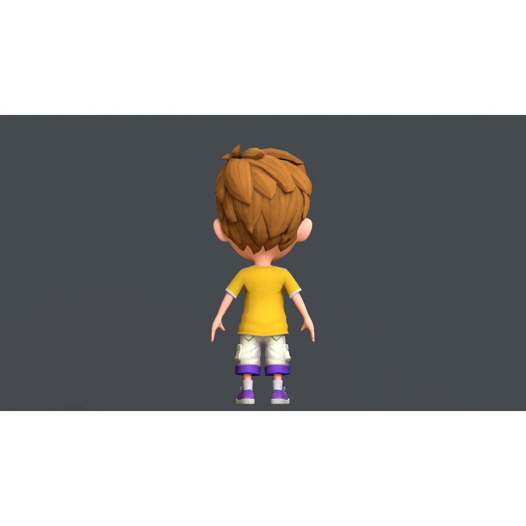 Kain Cartoon Boy Character 3D Model – Low Poly Rigged Asset, FBX, Blender - View 7