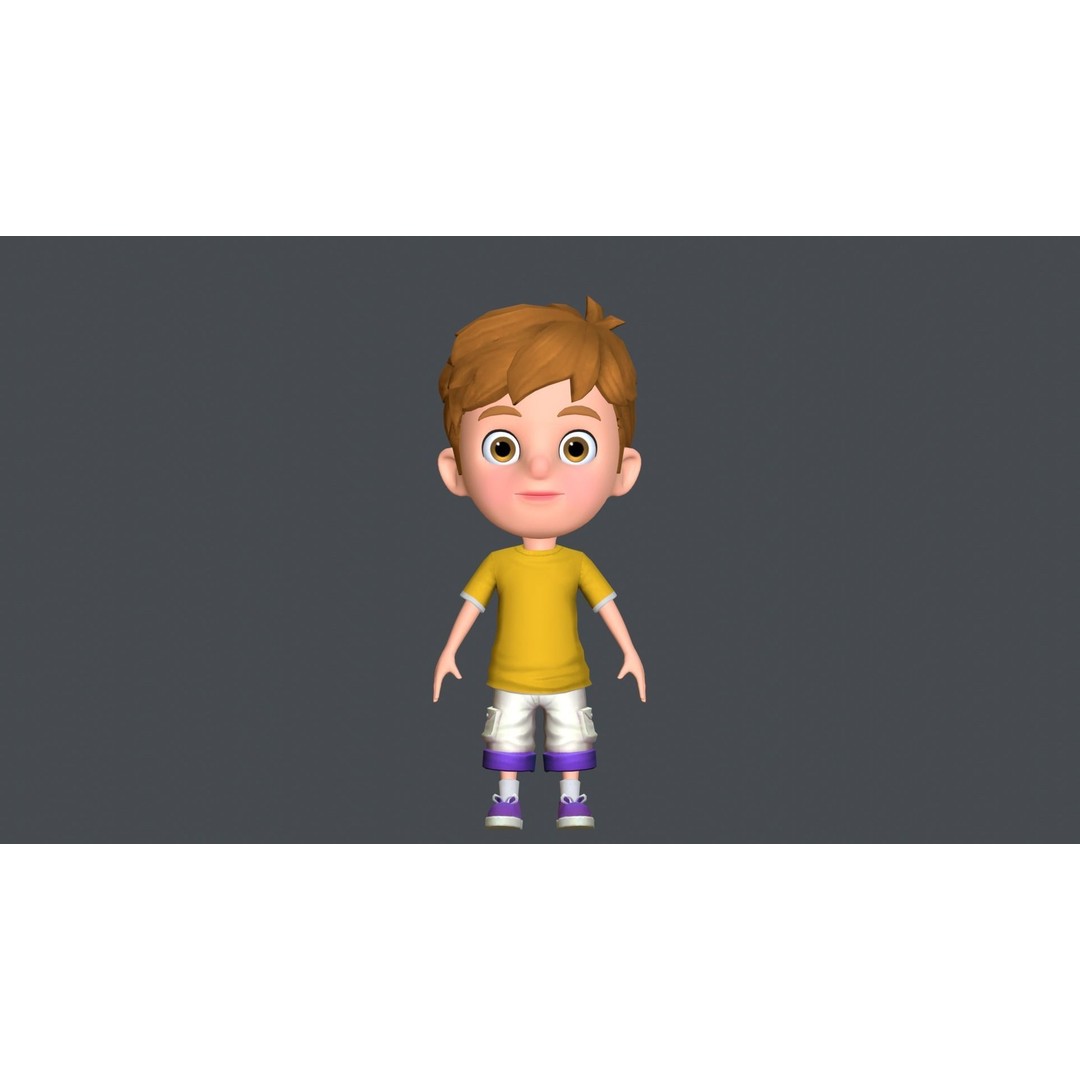Kain Cartoon Boy Character 3D Model – Low Poly Rigged Asset, FBX, Blender - View 9