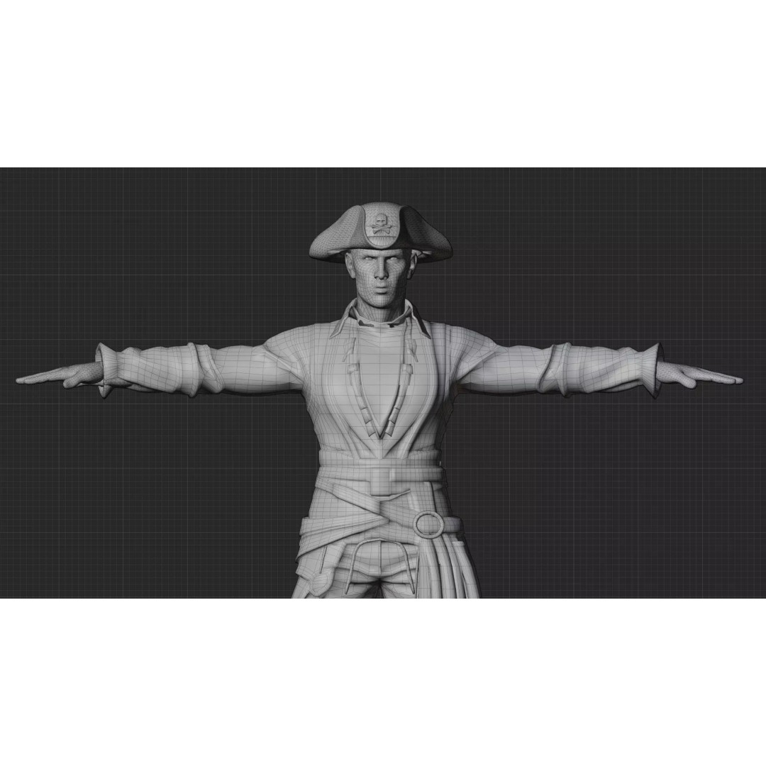 Pirate Captain 3D Model – Rigged Low-Poly Character, FBX - View 12