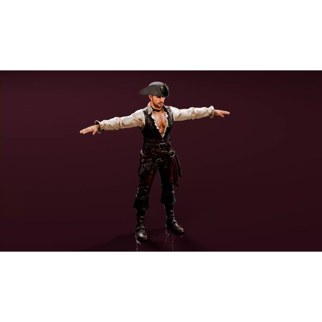 Pirate Captain 3D Model – Rigged Low-Poly Character, FBX - View 17