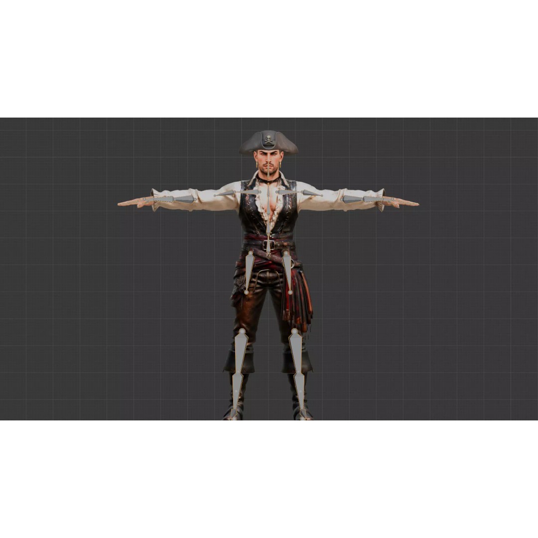 Pirate Captain 3D Model – Rigged Low-Poly Character, FBX - View 18