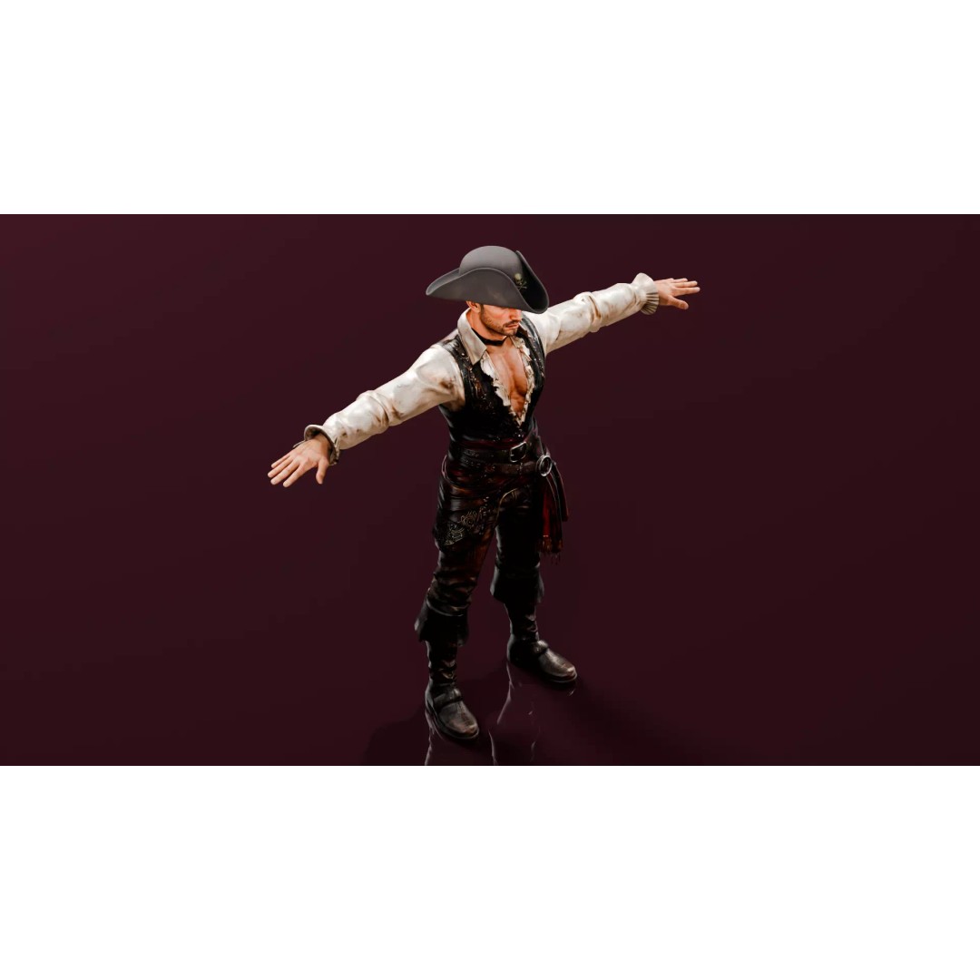 Pirate Captain 3D Model – Rigged Low-Poly Character, FBX - View 20