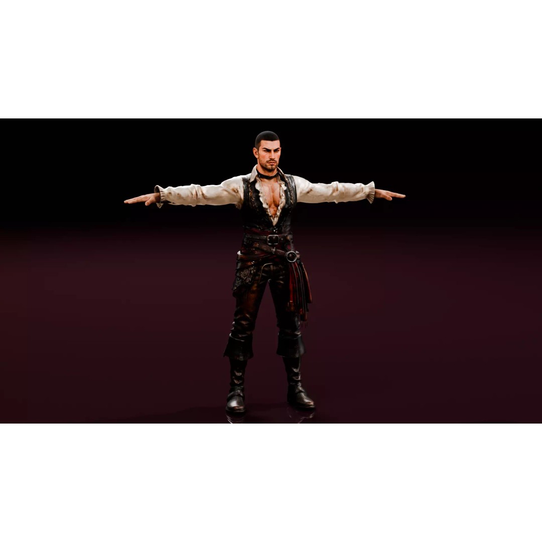 Pirate Captain 3D Model – Rigged Low-Poly Character, FBX - View 21