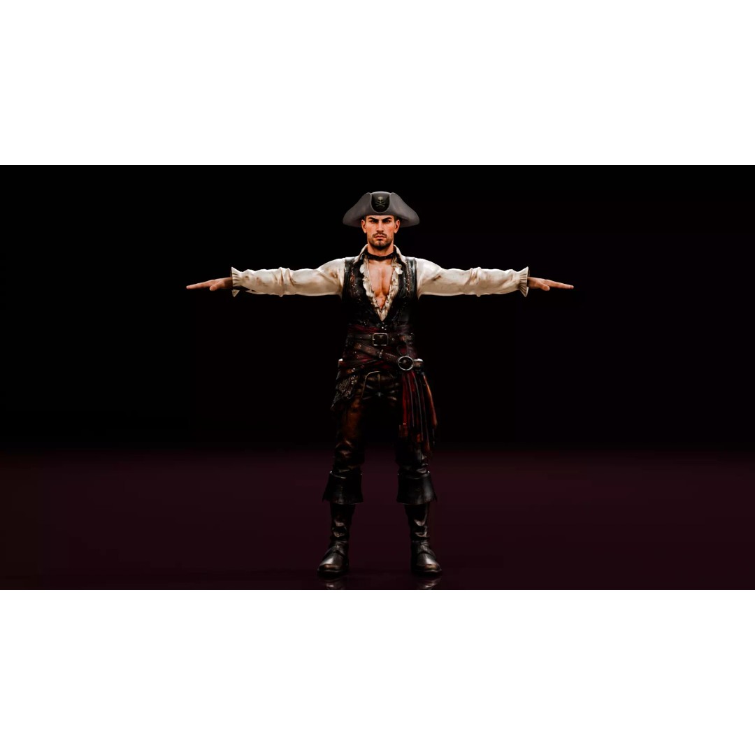 Pirate Captain 3D Model – Rigged Low-Poly Character, FBX - View 3