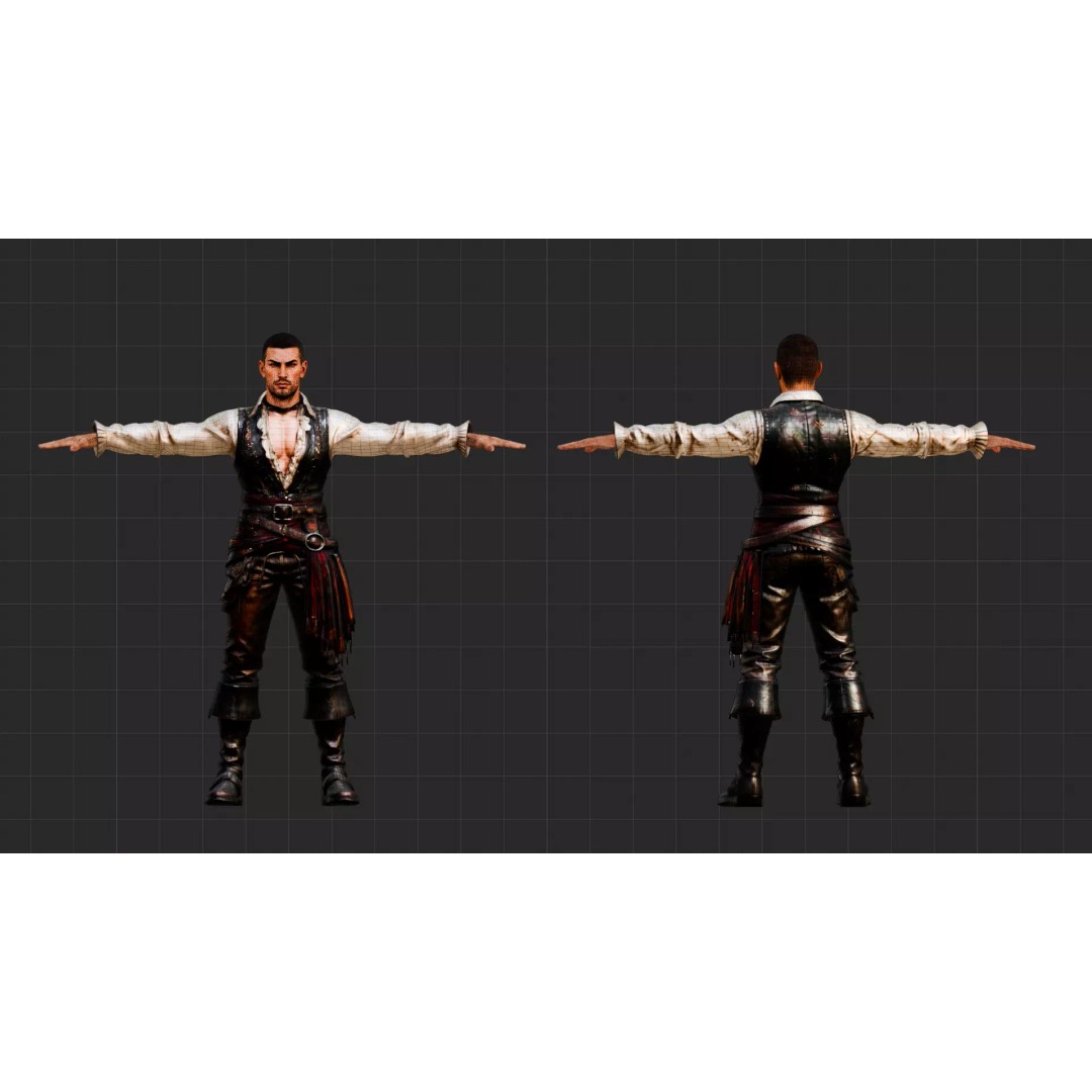 Pirate Captain 3D Model – Rigged Low-Poly Character, FBX - View 4