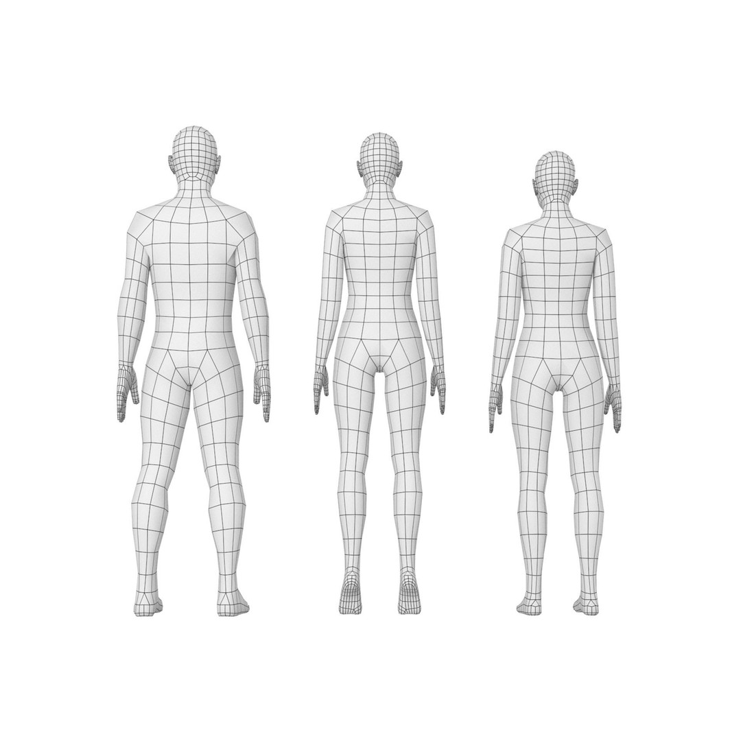 Natural Male and Female Base Mesh 3D Model – Low Poly Character Asset, FBX - View 10