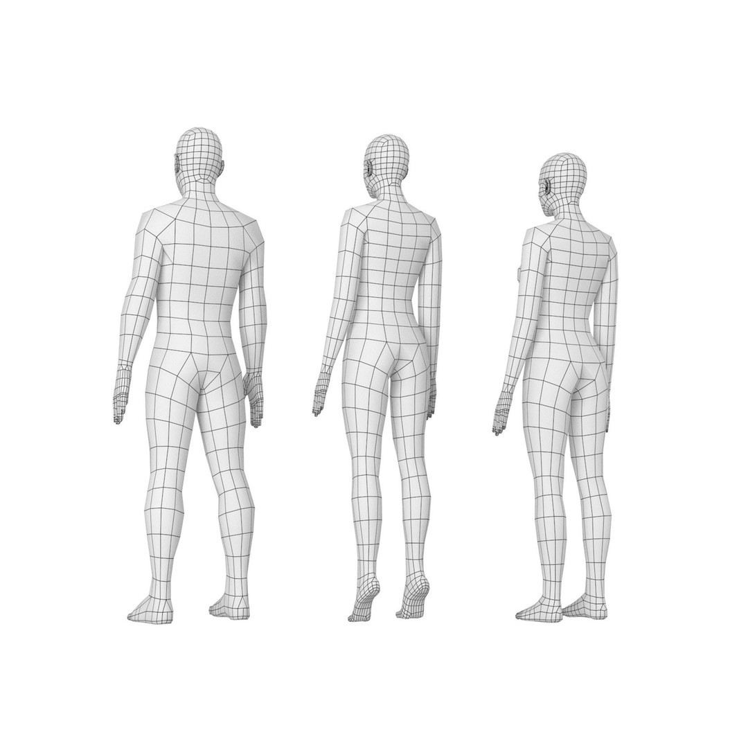 Natural Male and Female Base Mesh 3D Model – Low Poly Character Asset, FBX - View 11
