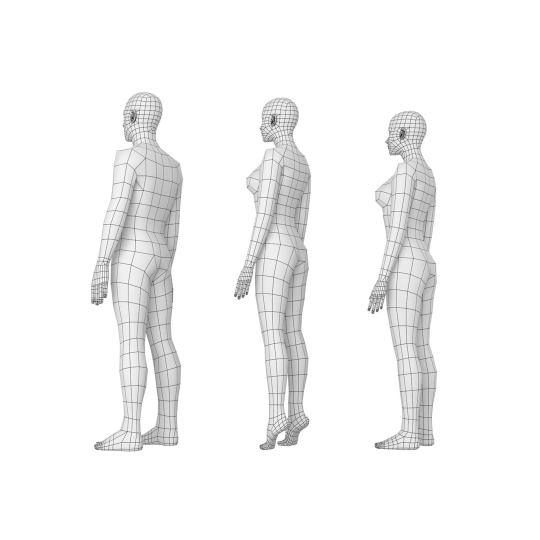 Natural Male and Female Base Mesh 3D Model – Low Poly Character Asset, FBX - View 12