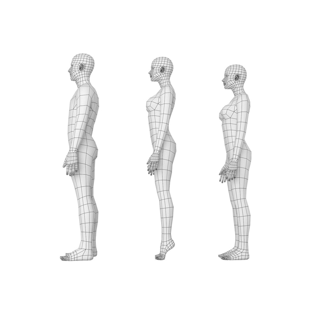 Natural Male and Female Base Mesh 3D Model – Low Poly Character Asset, FBX - View 13