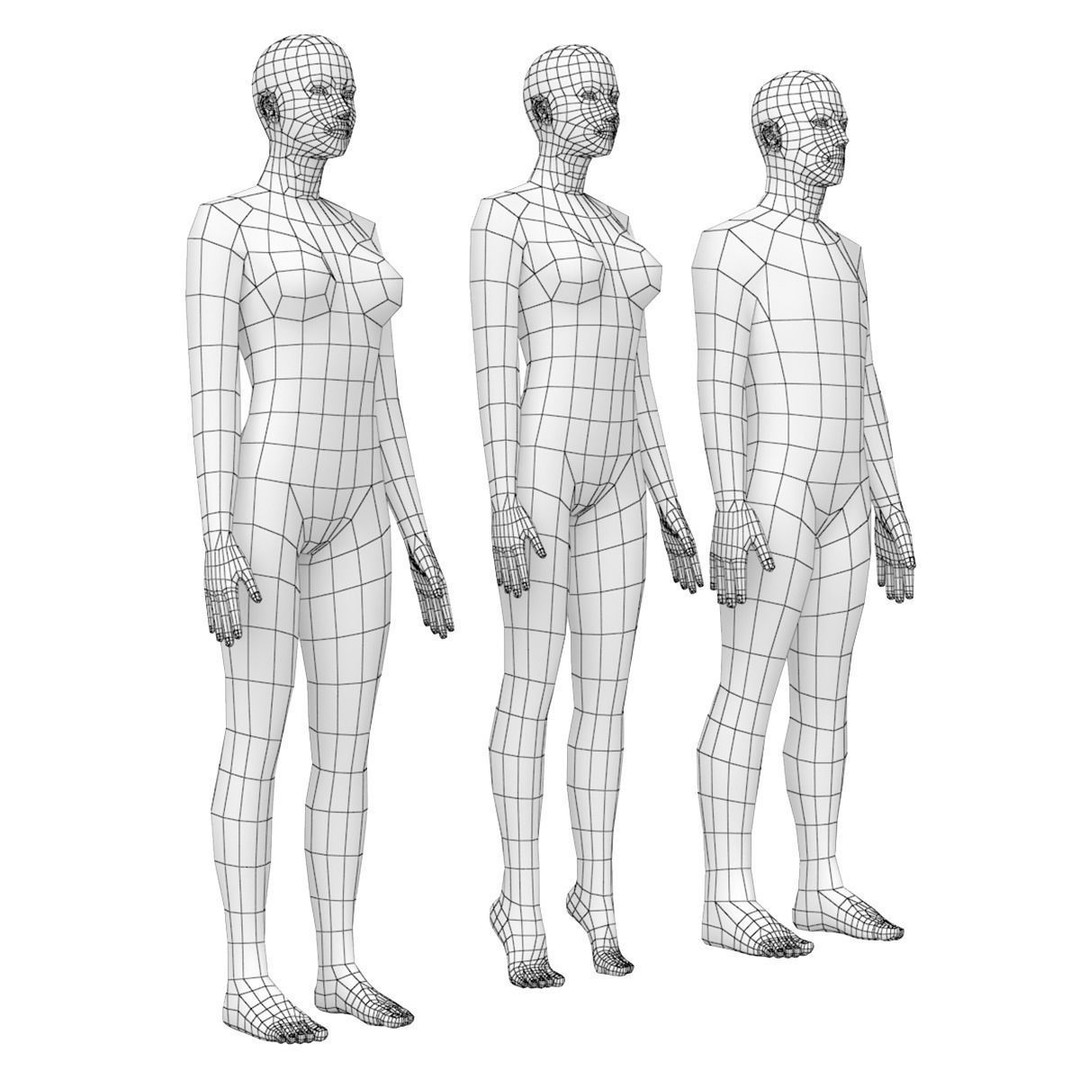 Natural Male and Female Base Mesh 3D Model – Low Poly Character Asset, FBX - View 15