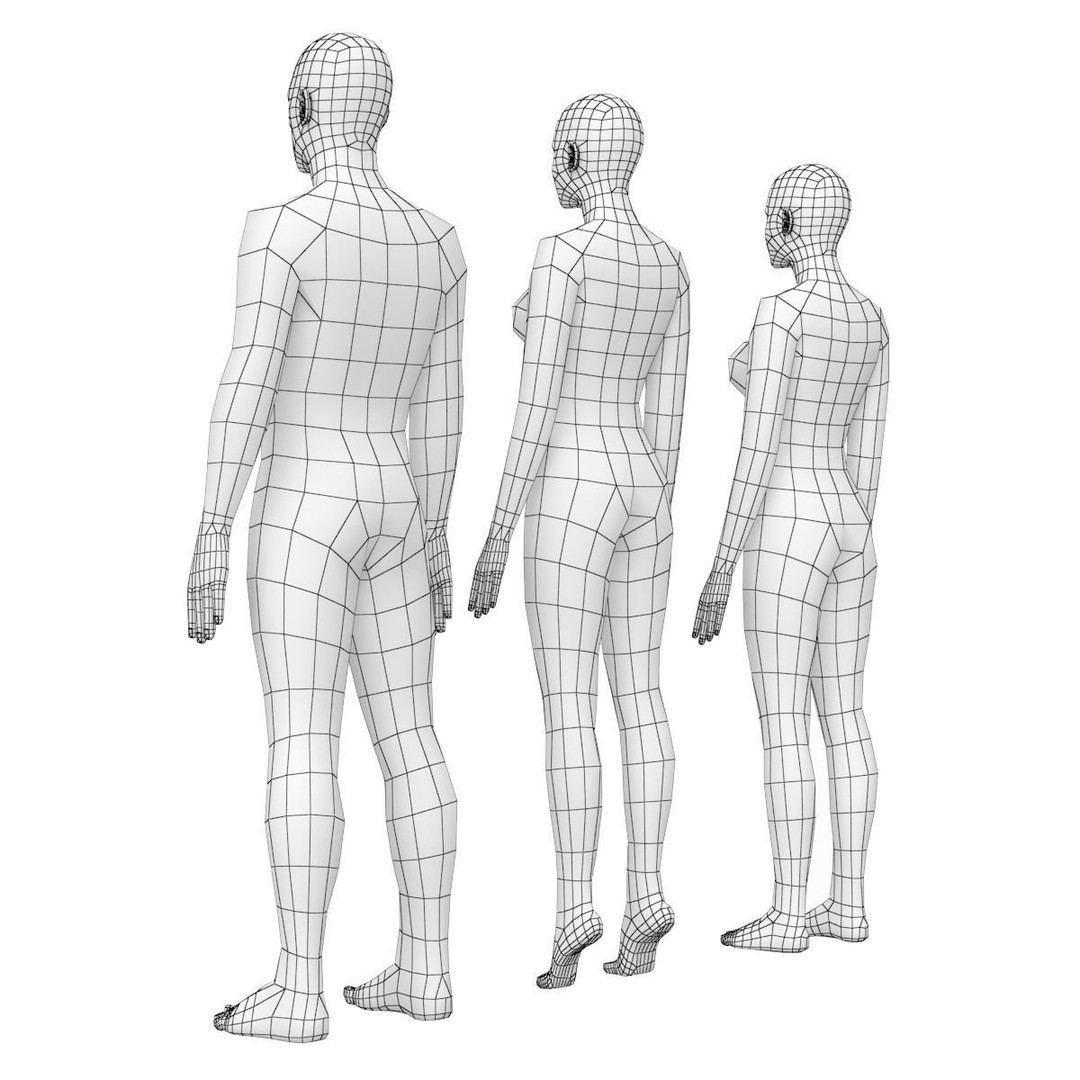Natural Male and Female Base Mesh 3D Model – Low Poly Character Asset, FBX - View 16