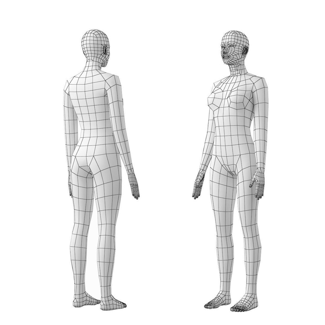 Natural Male and Female Base Mesh 3D Model – Low Poly Character Asset, FBX - View 21