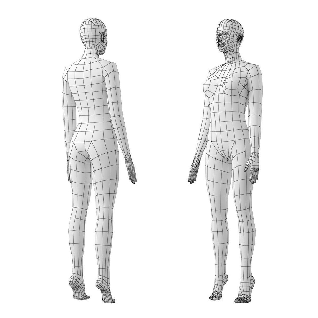 Natural Male and Female Base Mesh 3D Model – Low Poly Character Asset, FBX - View 22