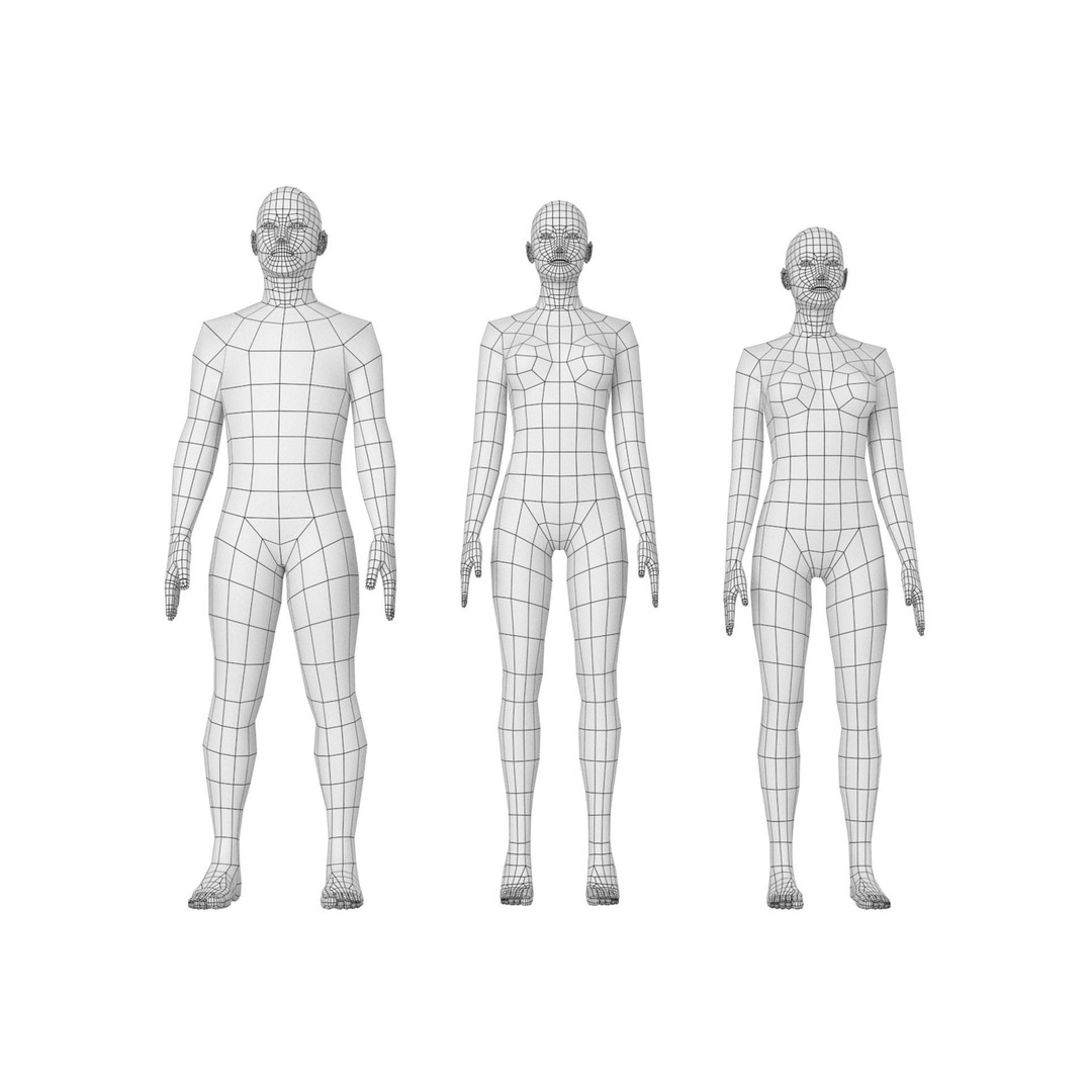 Natural Male and Female Base Mesh 3D Model – Low Poly Character Asset, FBX - View 4